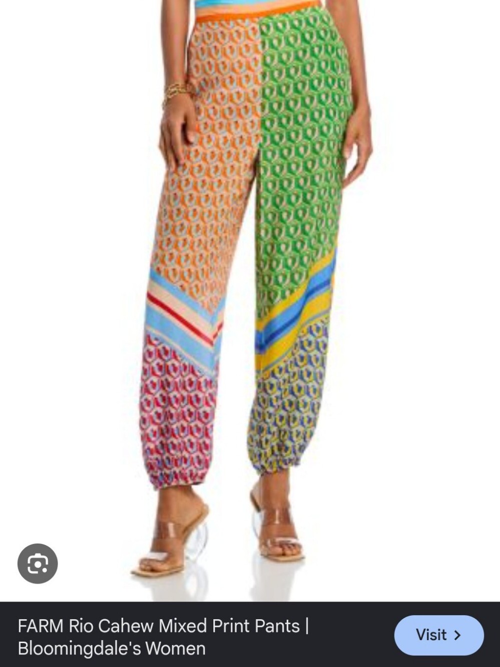FARM Rio Cashew Scarf Colorblock Printed Joggers in Green, Orange, Blue and Pink